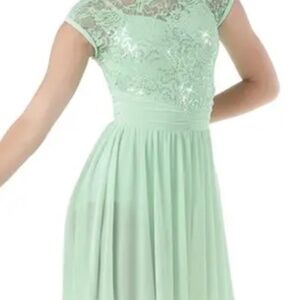 BALERA Sequin Lace Cap-Sleeve D9641 MINT GREEN Dance Costume Adult Medium